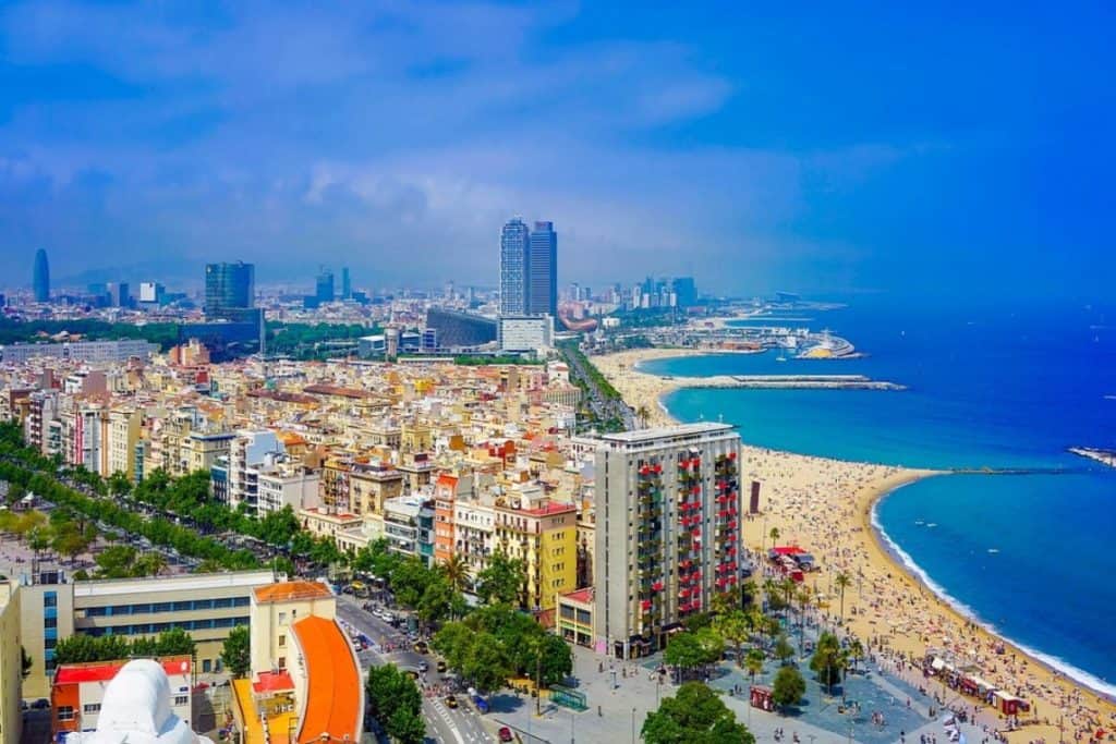 aerial view barceloneta beach